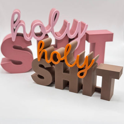 3D Printed Standing Sign “Holy Shit” – Funny Word Art Desk or Bookhelf Decoration, Humorous Home Décor, Unique Gag Gift Idea for Friends
