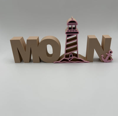 3D Printed Standing Sign “Moin” – German Greeting Home Décor, Coastal Shelf Decoration, Funny Desk Sign, Entryway Gift Bookshelf decor