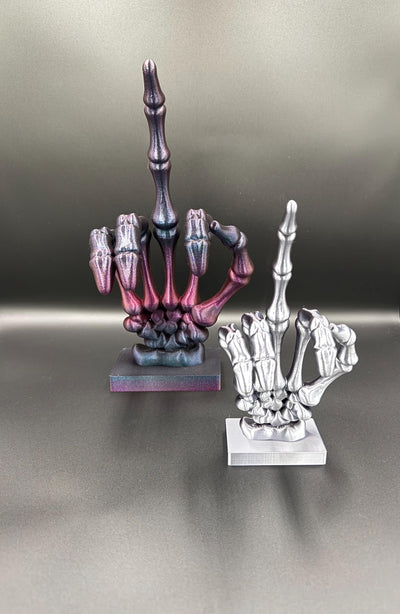 3D Printed Skeleton Hand with Middle Finger Statue – Gothic Desk Decor, Funny Halloween Figurine, Spooky Bookshelf Ornament Unique Gift Idea