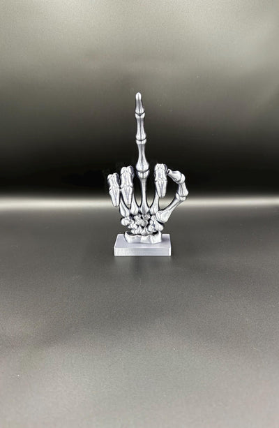 3D Printed Skeleton Hand with Middle Finger Statue – Gothic Desk Decor, Funny Halloween Figurine, Spooky Bookshelf Ornament Unique Gift Idea