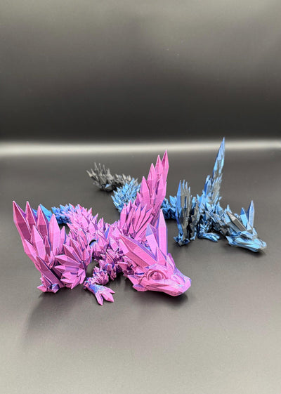3D Printed Articulated Crystal Dragon with Wings : Fantasy Figurine, Collectible Toy & Desktop Decor, Bookshelf Decor, Toddler Gift, Sensory
