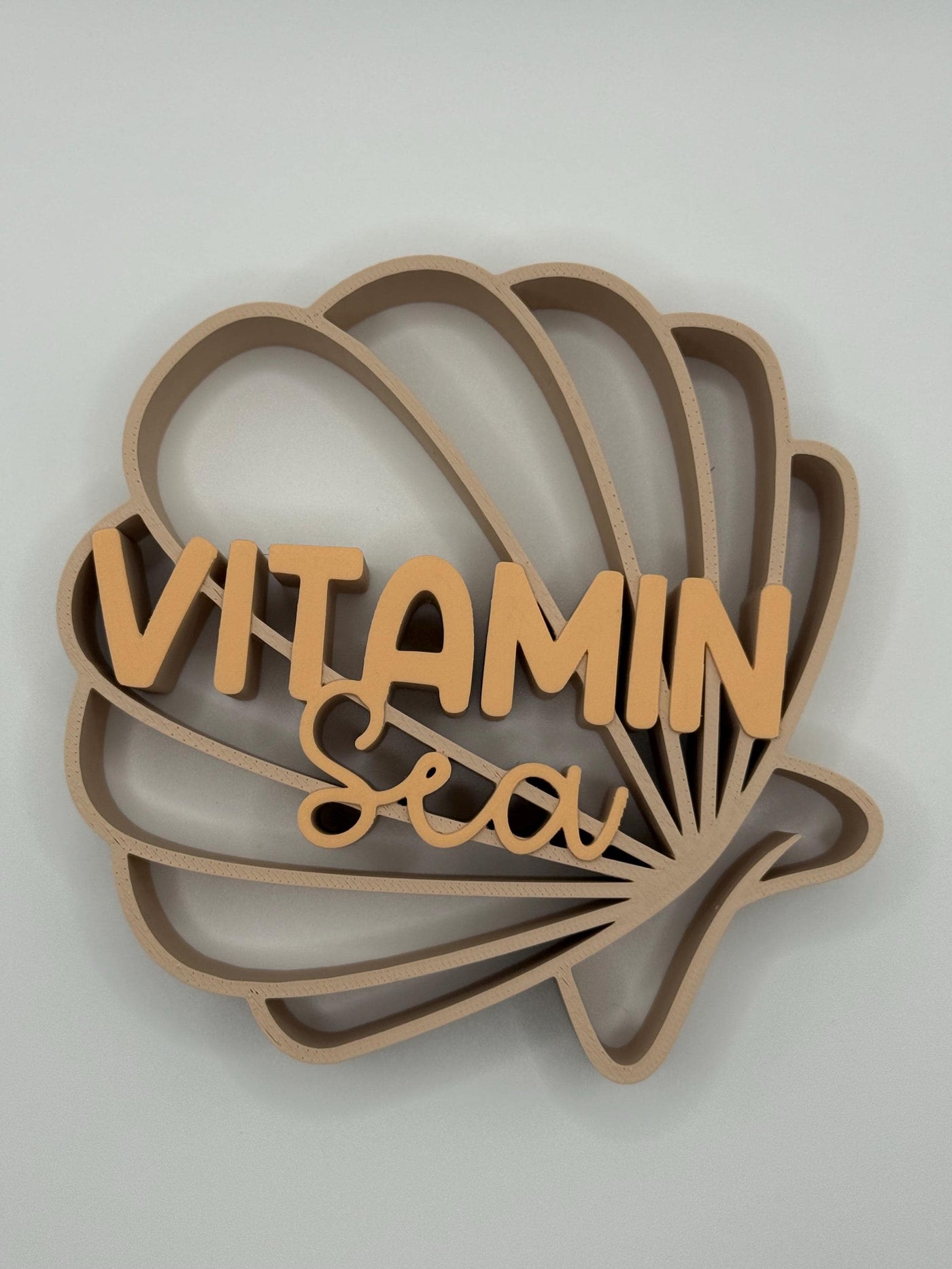 3D Printed Standing Sign “Vitamin Sea” Seashell – Coastal Beach House Décor, Ocean Inspired Lettering Bookshelf Decor Nautical Summer Gift