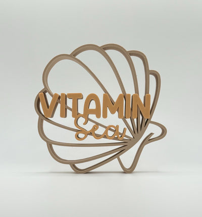 3D Printed Standing Sign “Vitamin Sea” Seashell – Coastal Beach House Décor, Ocean Inspired Lettering Bookshelf Decor Nautical Summer Gift