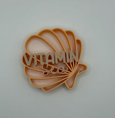 3D Printed Standing Sign “Vitamin Sea” Seashell – Coastal Beach House Décor, Ocean Inspired Lettering Bookshelf Decor Nautical Summer Gift