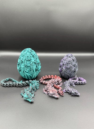 3D Printed Articulated Rose Dragon and Egg: Fantasy Figurine, Collectible & Sensory Toy, Bookshelf and Desk Decor, Toddler Room Decor