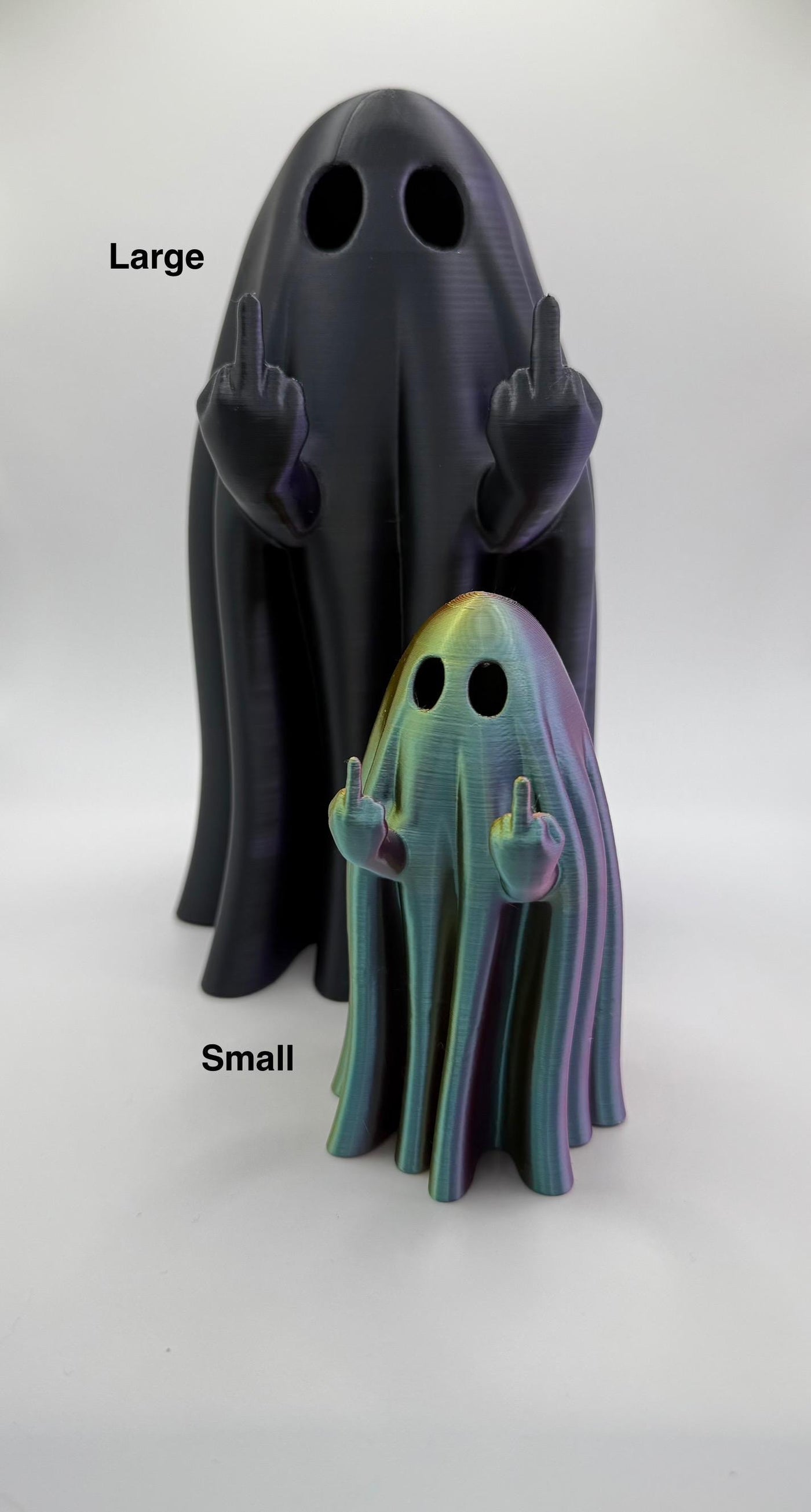 3D Printed Rude Ghost Figurine – Funny Middle Finger Ghost Decor, Spooky Desk Toy, Halloween Gag Gift for Goth & Dark Humor Fans