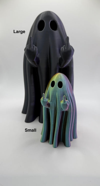 3D Printed Rude Ghost Figurine – Funny Middle Finger Ghost Decor, Spooky Desk Toy, Halloween Gag Gift for Goth & Dark Humor Fans