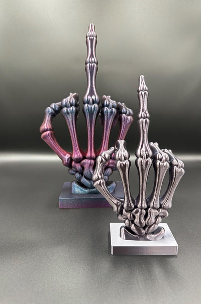 3D Printed Skeleton Hand with Middle Finger Statue – Gothic Desk Decor, Funny Halloween Figurine, Spooky Bookshelf Ornament Unique Gift Idea