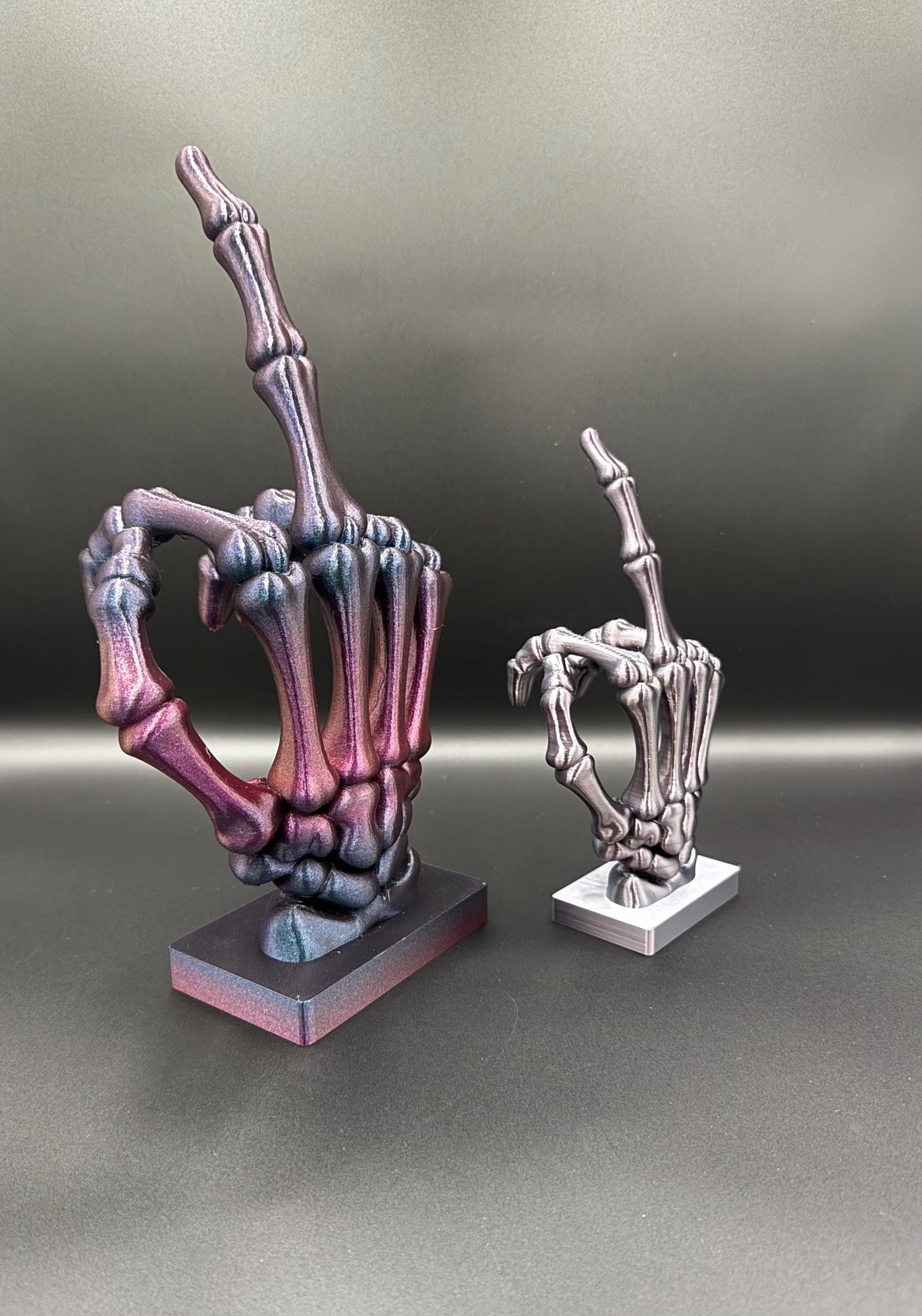 3D Printed Skeleton Hand with Middle Finger Statue – Gothic Desk Decor, Funny Halloween Figurine, Spooky Bookshelf Ornament Unique Gift Idea