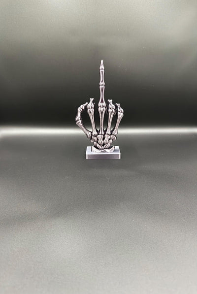 3D Printed Skeleton Hand with Middle Finger Statue – Gothic Desk Decor, Funny Halloween Figurine, Spooky Bookshelf Ornament Unique Gift Idea