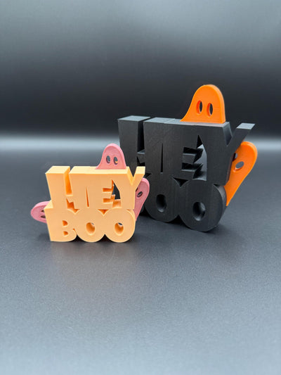 3D Printed Halloween Hey Boo Sign – Cute Standing Decoration, Spooky Shelf and Table Décor, Modern Fall Party Centerpiece, Boo Sign Gift