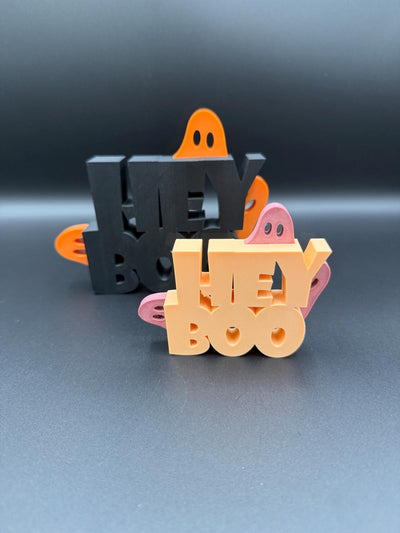 3D Printed Halloween Hey Boo Sign – Cute Standing Decoration, Spooky Shelf and Table Décor, Modern Fall Party Centerpiece, Boo Sign Gift