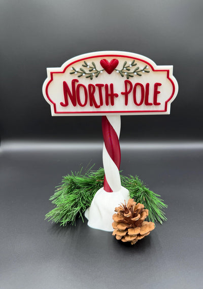 3D Printed North Pole Sign: Holiday Shelf Decor Christmas village accessory