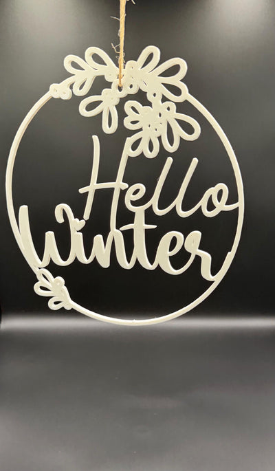 3D Printed “Hello Winter” Wreath Winter Door Sign Modern Seasonal Wall Decor Neutral Cozy Winter Decoration Front Door Hanging Cozy