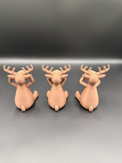 3D Printed Reindeer Trio See No Evil Speak No Evil Hear No Evil Christmas Figurines Cute Holiday Shelf Decor Reindeer Decoration Set