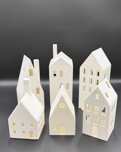 3D Printed Winter Village LED Tea Light Houses: Christmas Mantel Decor Holiday shelf decor