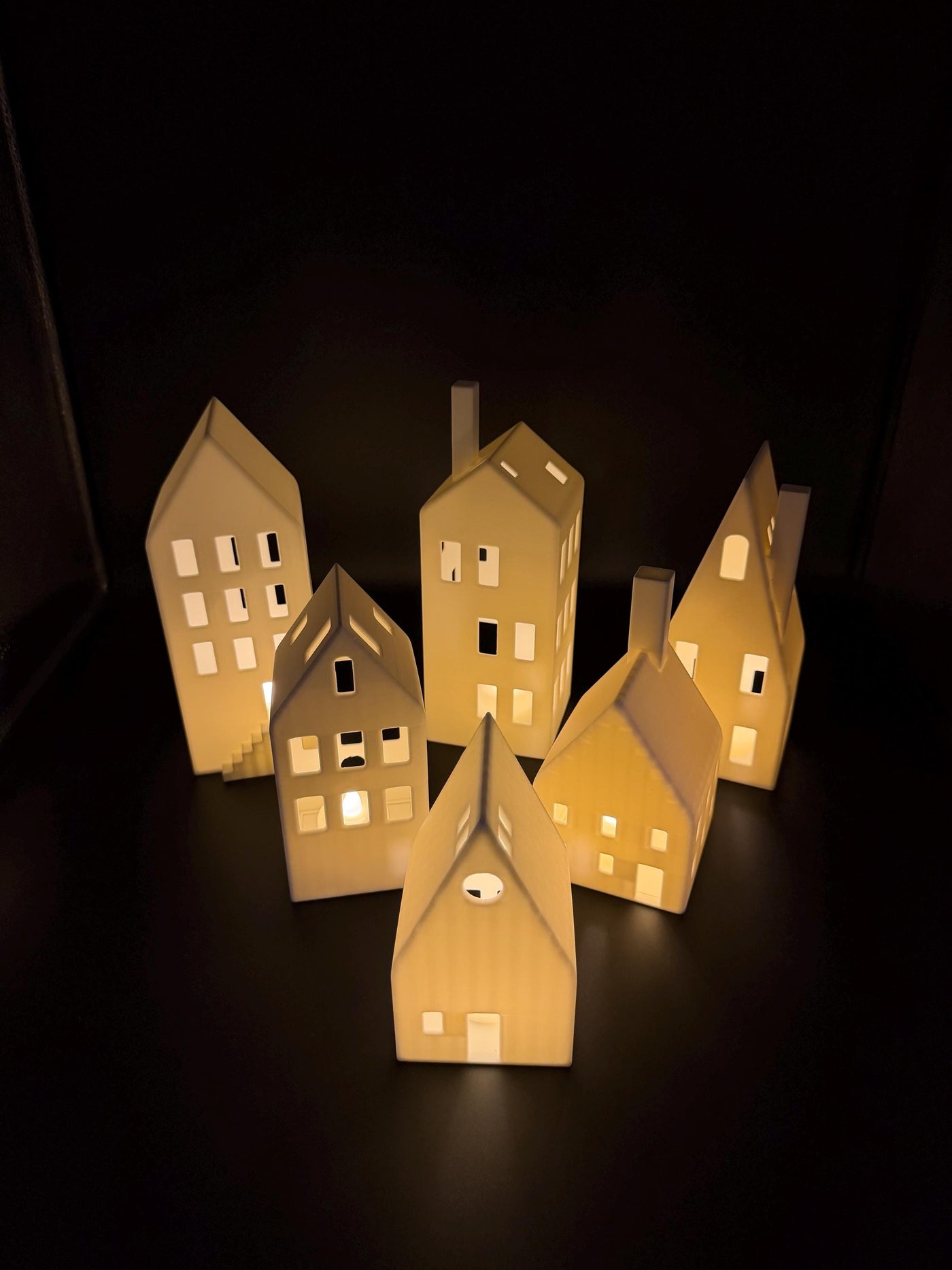 3D Printed Winter Village LED Tea Light Houses: Christmas Mantel Decor Holiday shelf decor