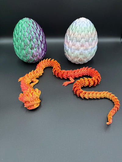 3D Printed Articulated Chinese NEW YEAR Dragon with Egg lunar bookshelf and festival decor