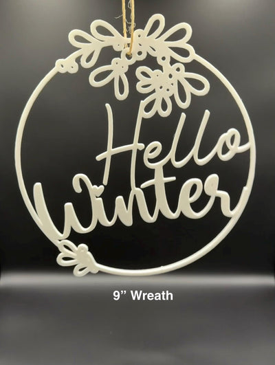 3D Printed “Hello Winter” Wreath Winter Door Sign Modern Seasonal Wall Decor Neutral Cozy Winter Decoration Front Door Hanging Cozy