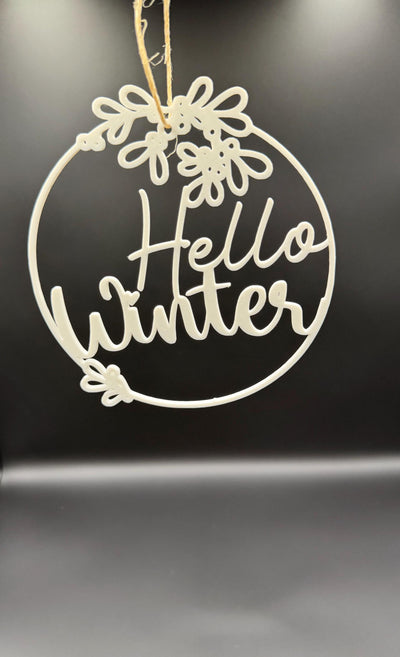 3D Printed “Hello Winter” Wreath Winter Door Sign Modern Seasonal Wall Decor Neutral Cozy Winter Decoration Front Door Hanging Cozy