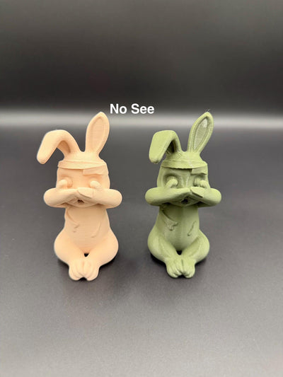 3D Printed Evil Bunny Trio No Speak No See No Hear Bunnies Creepy Decor Shelf Figurines Funny gift