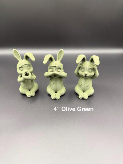 3D Printed Evil Bunny Trio No Speak No See No Hear Bunnies Creepy Decor Shelf Figurines Funny gift