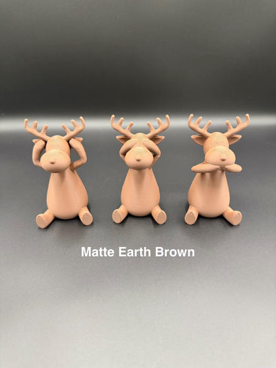3D Printed Reindeer Trio See No Evil Speak No Evil Hear No Evil Christmas Figurines Cute Holiday Shelf Decor Reindeer Decoration Set