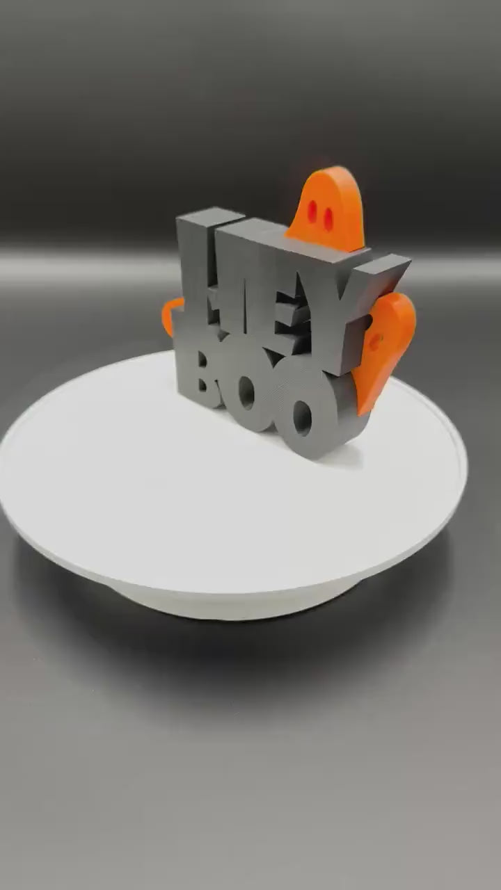 3D Printed Halloween Hey Boo Sign – Cute Standing Decoration, Spooky Shelf and Table Décor, Modern Fall Party Centerpiece, Boo Sign Gift