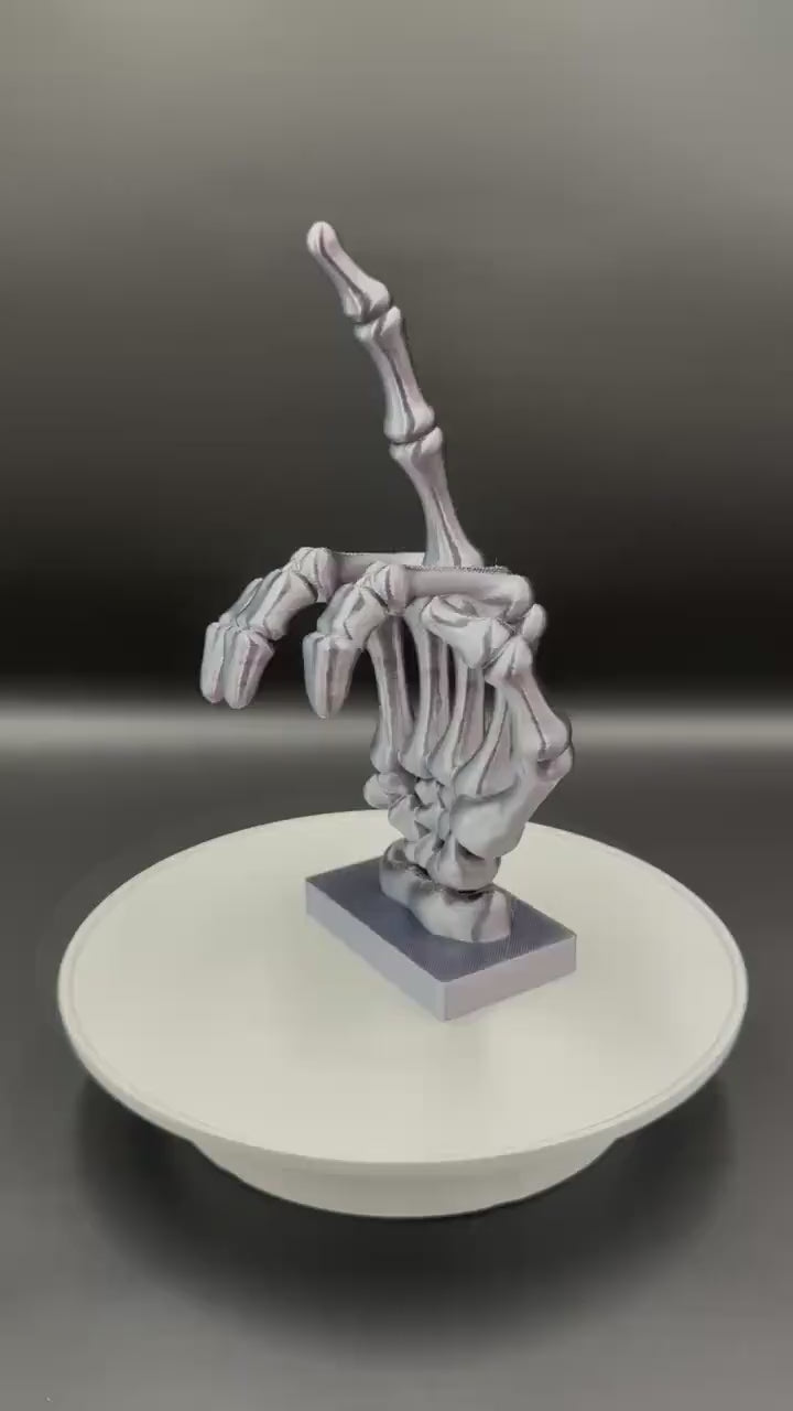 3D Printed Skeleton Hand Middle Finger Statue: Gothic Halloween Desk Decor