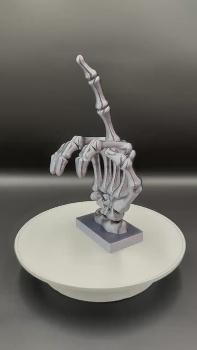 3D Printed Skeleton Hand Middle Finger Statue: Gothic Halloween Desk Decor