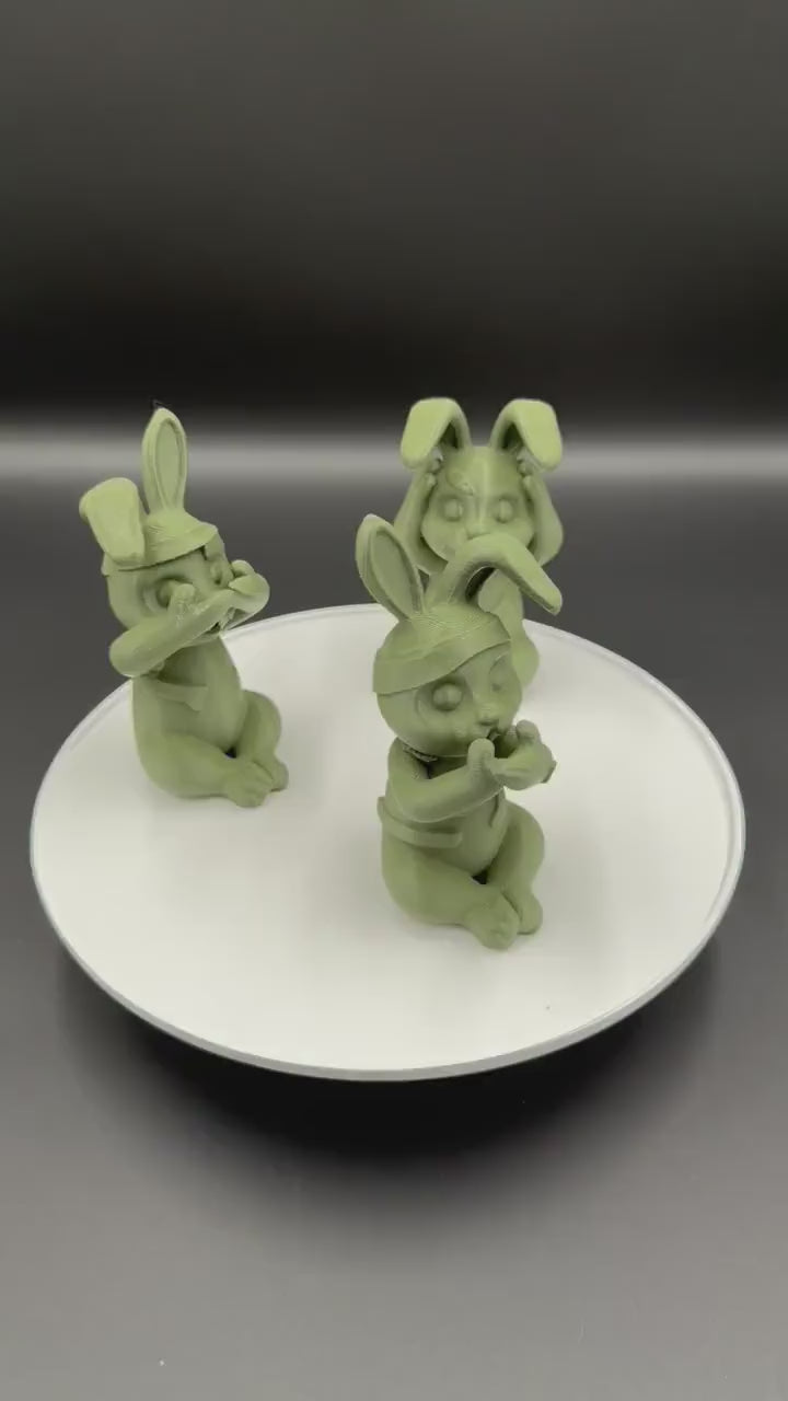 3D Printed Evil Bunny Trio No Speak No See No Hear Bunnies Creepy Decor Shelf Figurines Funny gift