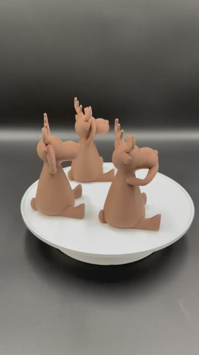 3D Printed Reindeer Trio See No Evil Speak No Evil Hear No Evil Christmas Figurines Cute Holiday Shelf Decor Reindeer Decoration Set