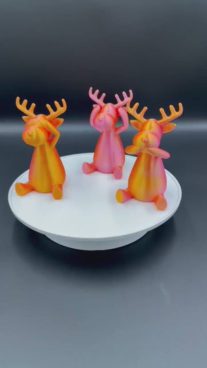 Christmas Reindeer Trio | See No Speak No Hear Figurines | Shelf & Mantel Decor