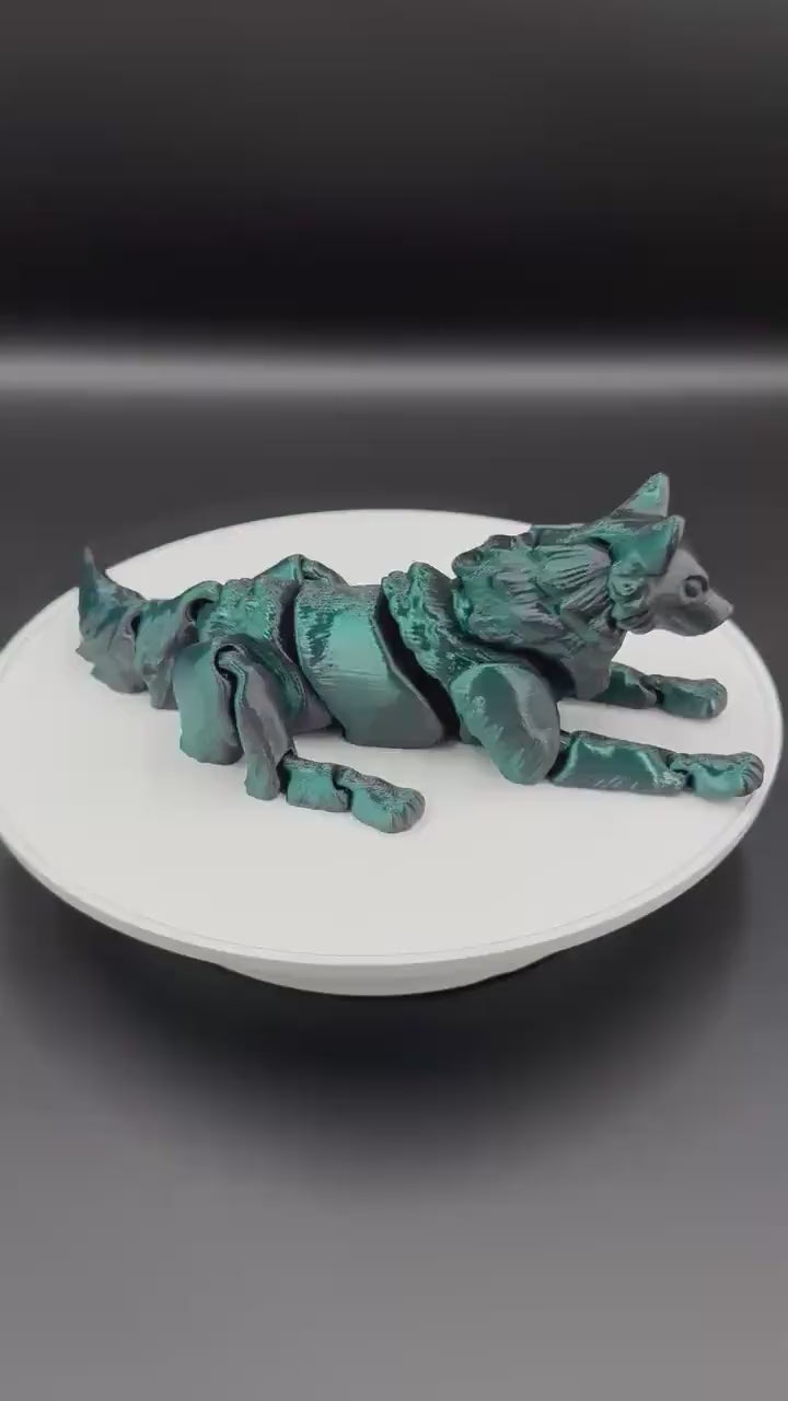 3D Printed Articulated Wolf: Poseable Fidget Figurine, Desk Decor