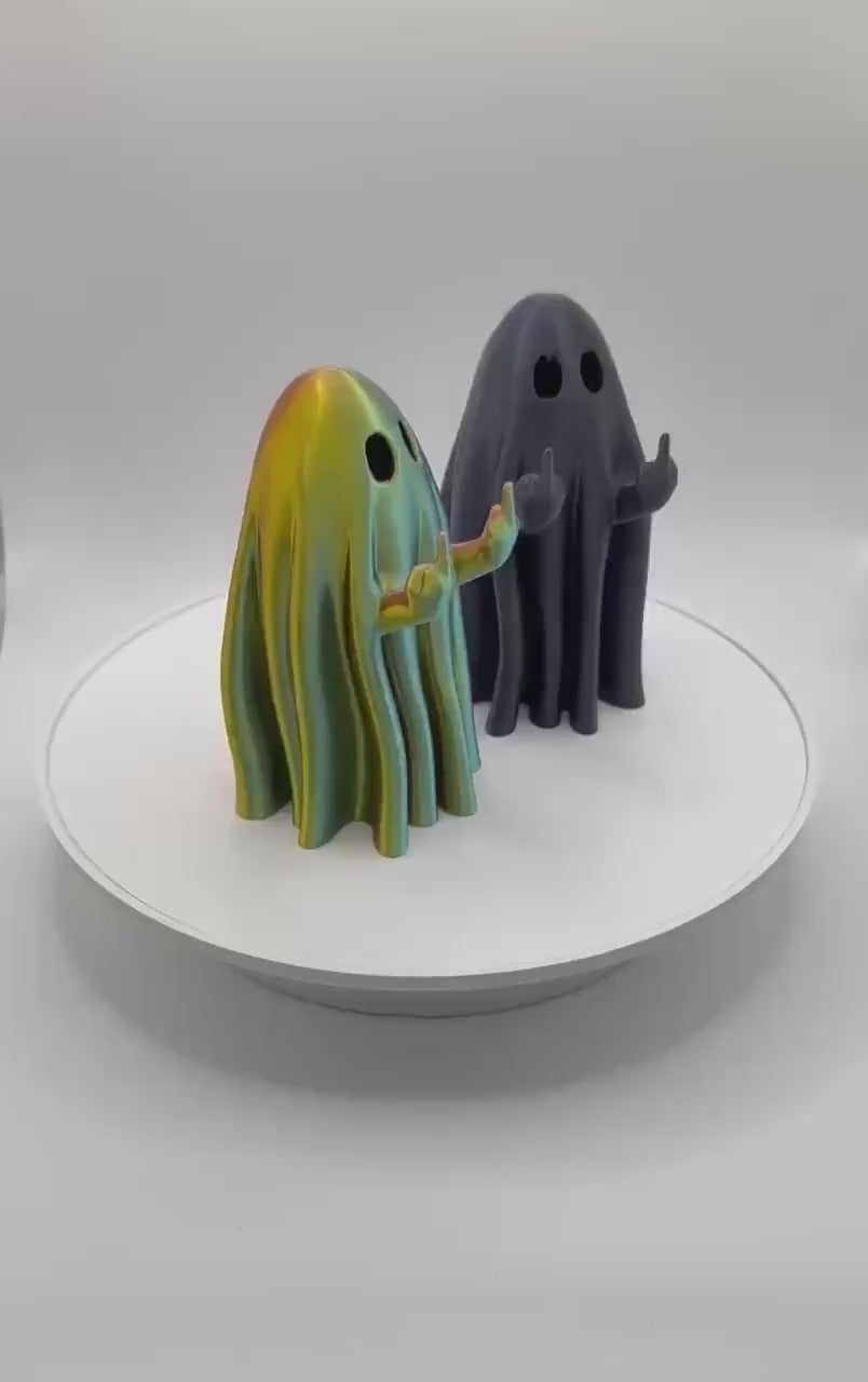 3D Printed Rude Ghost Figurine – Funny Middle Finger Desk Toy, Creepy Cute Halloween Decoration & Spooky Gothic Home Décor Gift