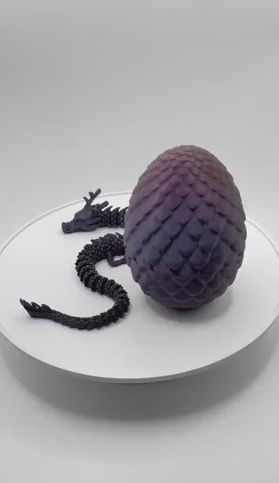 3D Printed Articulated Chinese Dragon Figurine with Egg, Bookshelf Decor, Toddler room decor